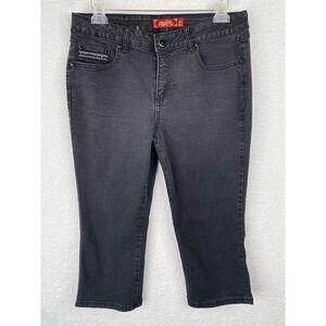 One 5 One Womens Black Denim Capri Jeans Size 10 Embroidered Studded Pockets